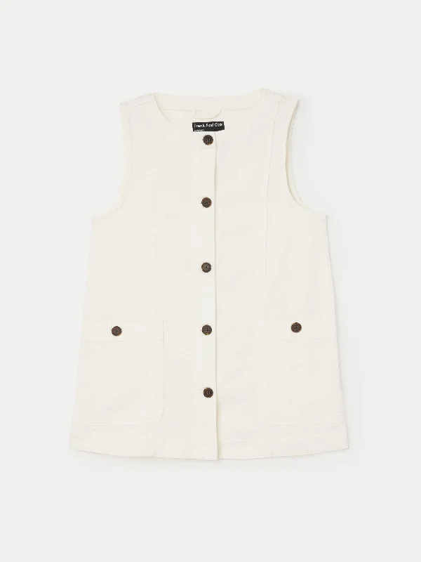 The Relaxed Twill Vest in White