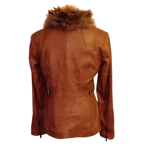 Alfie Nixon’s Tan Leather Jacket With Fur Collar