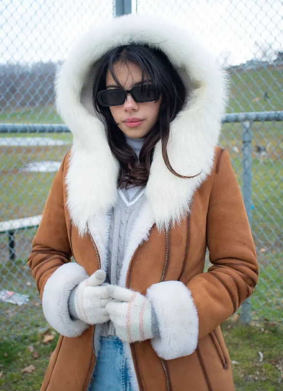 Ayva's Tan Shearling coat with fox fur trim Hoodie