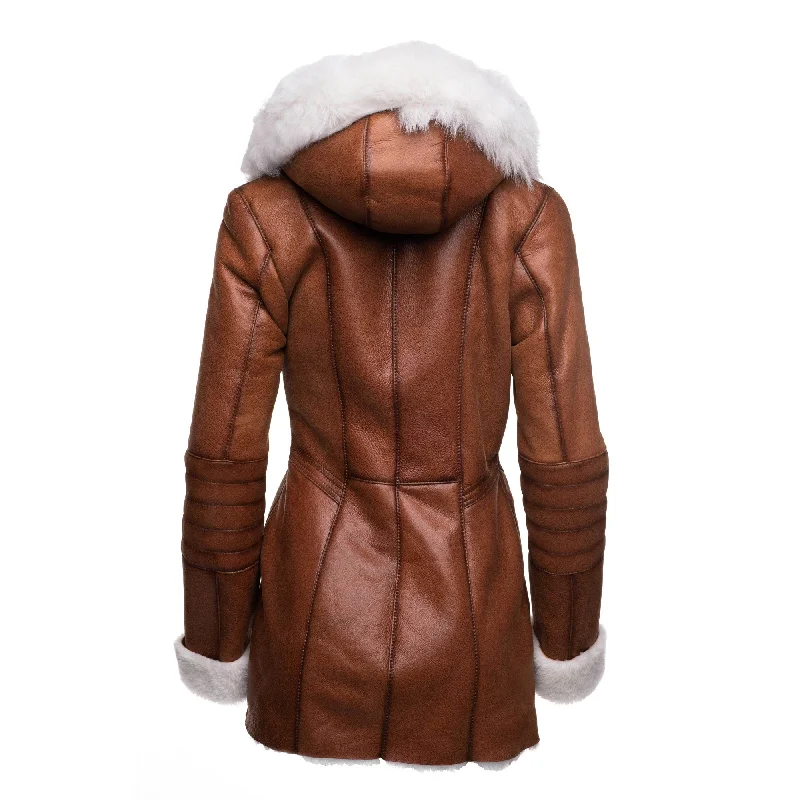 Ayva's Tan Shearling coat with fox fur trim Hoodie