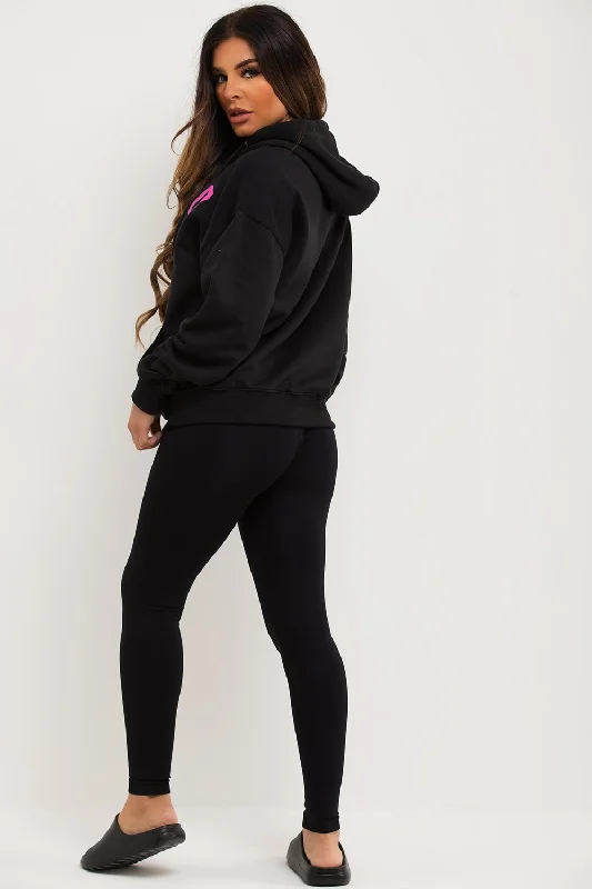 Black Oversized Hoodie With Chicago Print