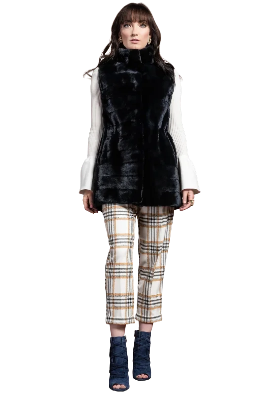 Horizontal Mink Fur Vest - Stand-Up Collar