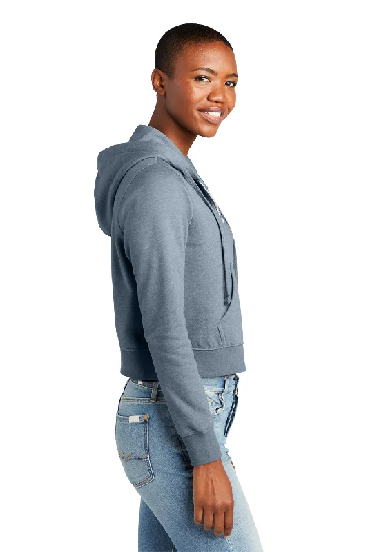 District Womens V.I.T. Fleece Full Zip Hooded Sweatshirt Hoodie - Heather Flint Blue