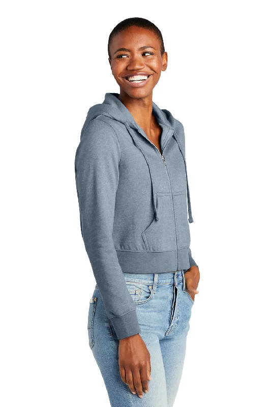 District Womens V.I.T. Fleece Full Zip Hooded Sweatshirt Hoodie - Heather Flint Blue