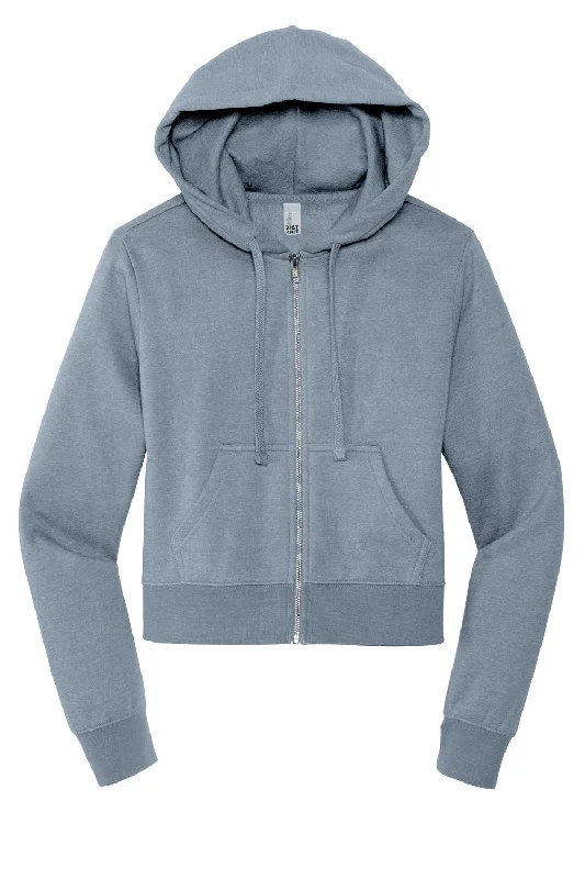 District Womens V.I.T. Fleece Full Zip Hooded Sweatshirt Hoodie - Heather Flint Blue