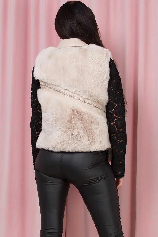 Faux Fur Faux Leather Gilet Cream