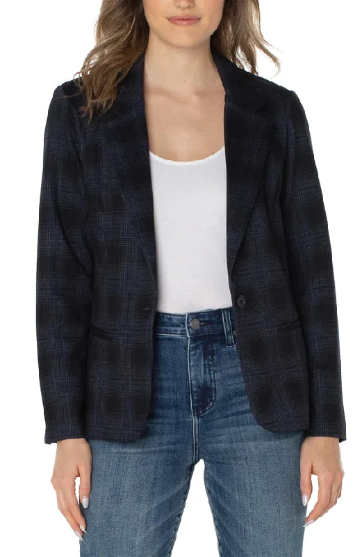 Fitted Blazer | Navy/Black Plaid