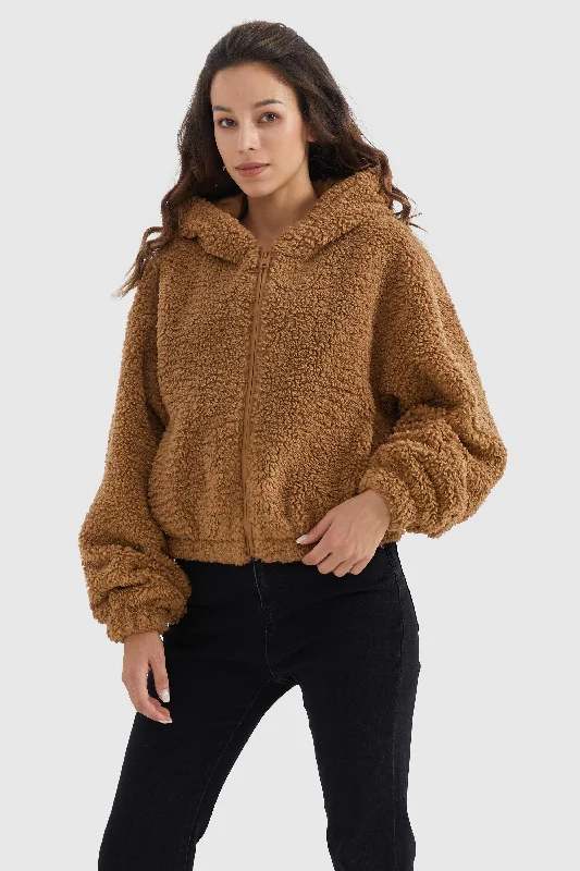 Fleece Cropped Drop Shoulder Sherpa Coat