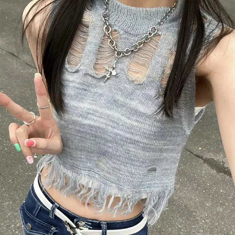 Harajuku Knitted Corset Hollow Out Tank Top