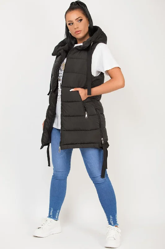 Hooded Puffer Gilet Body Warmer Black