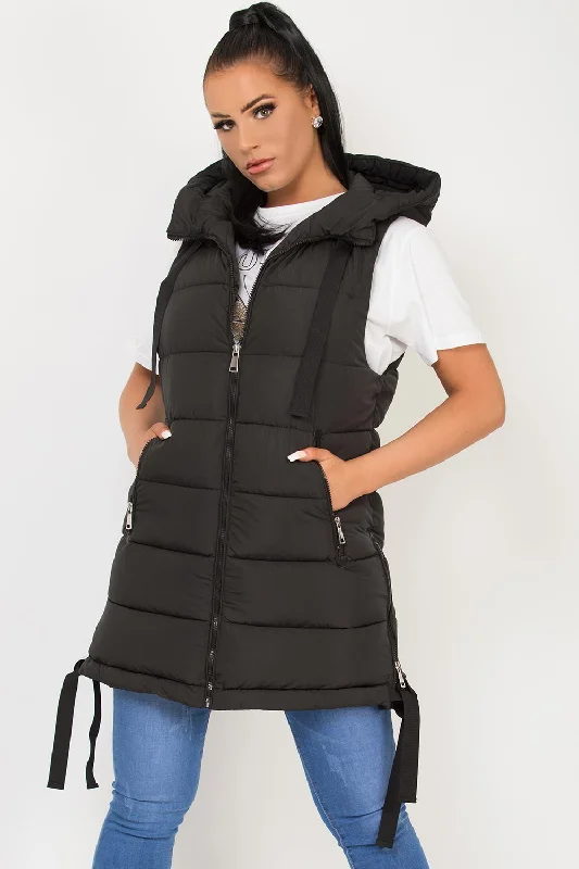 Hooded Puffer Gilet Body Warmer Black