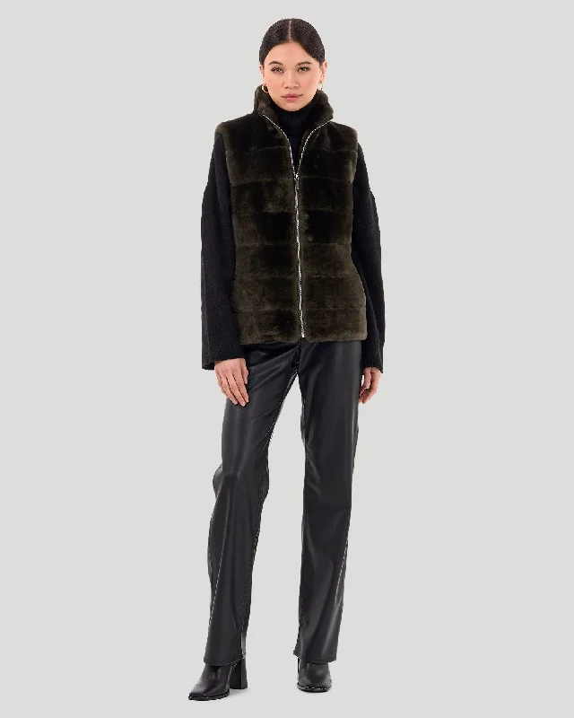 Horizontal Select Shearling Lamb Vest With Quilted Back