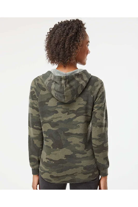 Independent Trading Co. Womens California Wave Wash Hooded Sweatshirt Hoodie - Heather Forest Green Camo - NEW