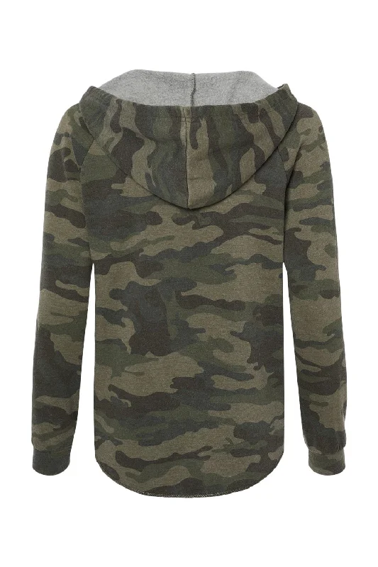 Independent Trading Co. Womens California Wave Wash Hooded Sweatshirt Hoodie - Heather Forest Green Camo - NEW