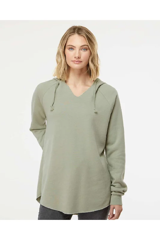 Independent Trading Co. Womens California Wave Wash Hooded Sweatshirt Hoodie - Sage Green - NEW