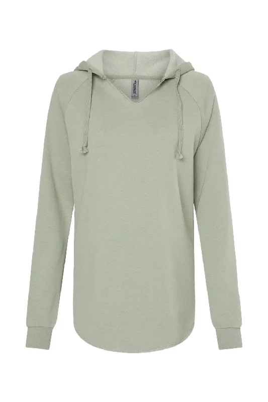 Independent Trading Co. Womens California Wave Wash Hooded Sweatshirt Hoodie - Sage Green - NEW