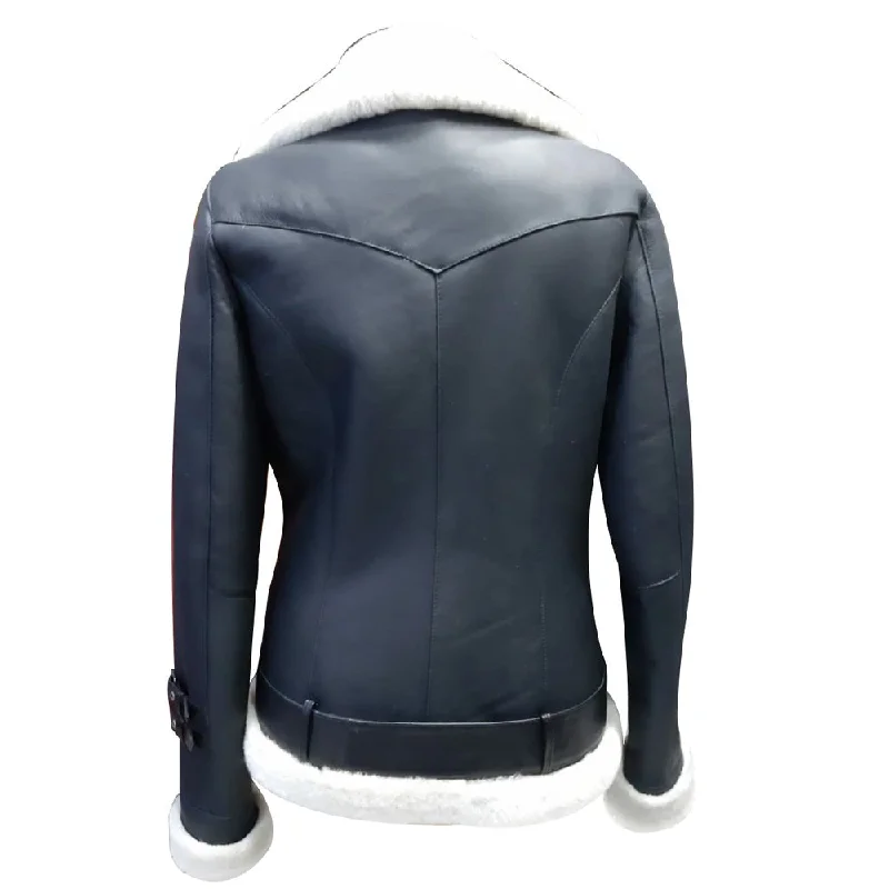 Jayne's Sheepskin Black and White Biker Shearling Jacket