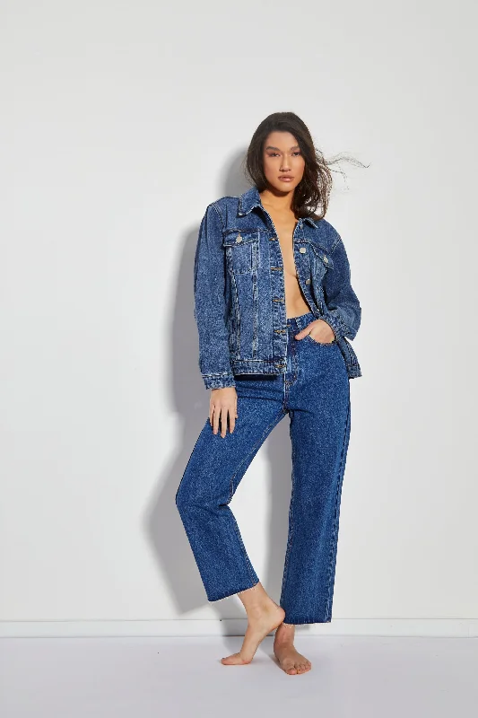 Glamorous Mid Stone Over Sized Button Up Denim Jacket