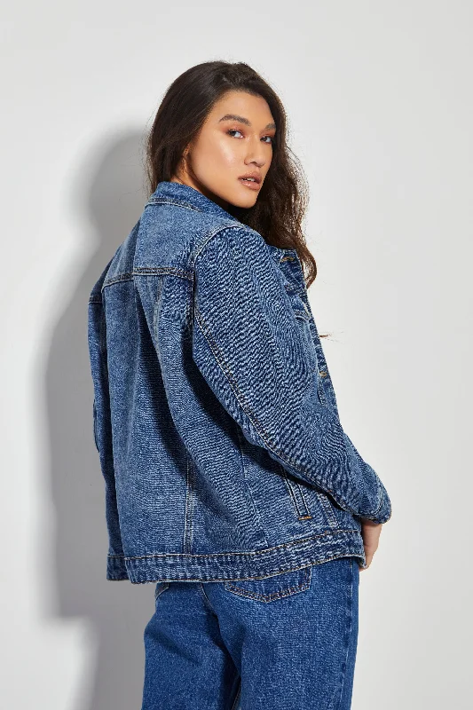 Glamorous Mid Stone Over Sized Button Up Denim Jacket