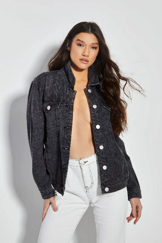 Glamorous Washed Black Denim button Front Jacket