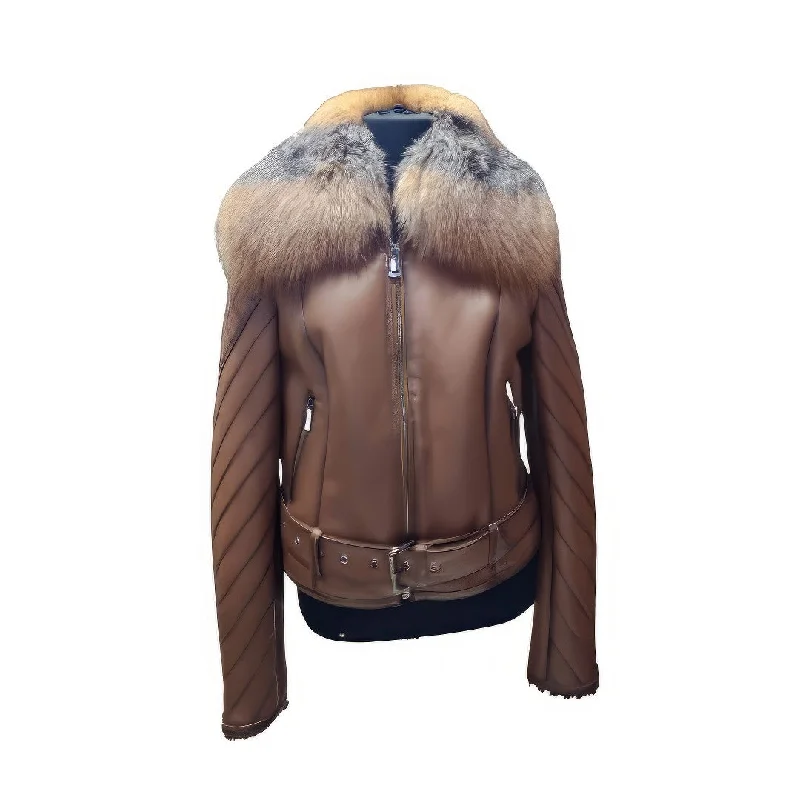 Lumins  quilted shearling jacket with crystal fox fur