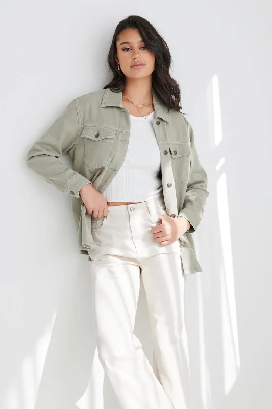 Malta Sage Green Oversized Denim Jacket