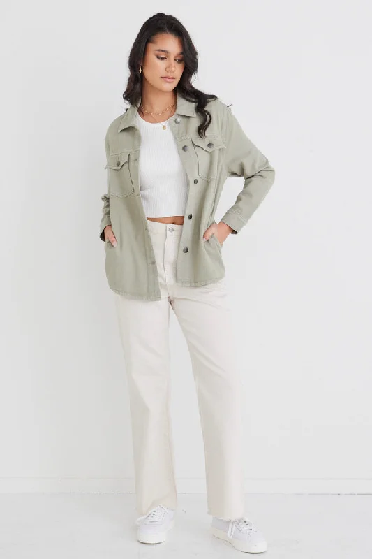 Malta Sage Green Oversized Denim Jacket