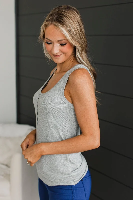 Memorable Moments Henley Tank Top- Heather Grey