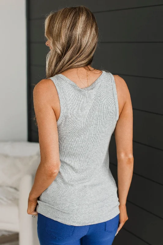 Memorable Moments Henley Tank Top- Heather Grey