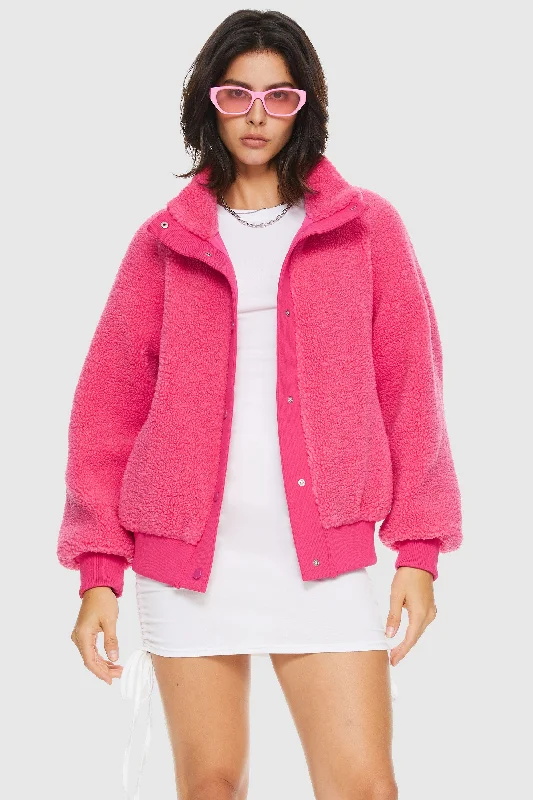 Oversized Snap Button Fleece Sherpa Coat