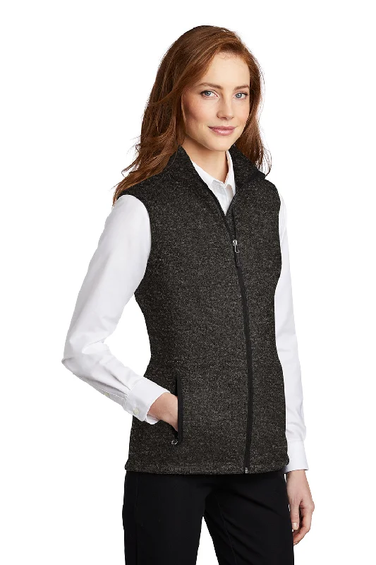 Port Authority Womens Sweater Fleece Full Zip Vest - Heather Black