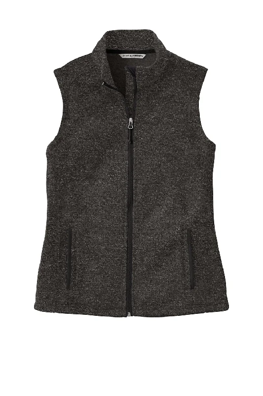 Port Authority Womens Sweater Fleece Full Zip Vest - Heather Black