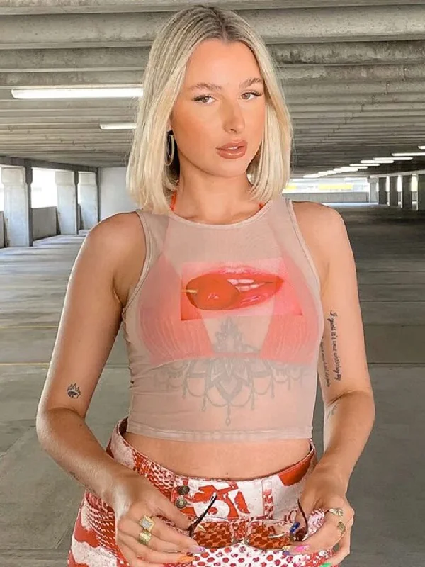 Sexy Y2K Perspective O-Neck Tank Top