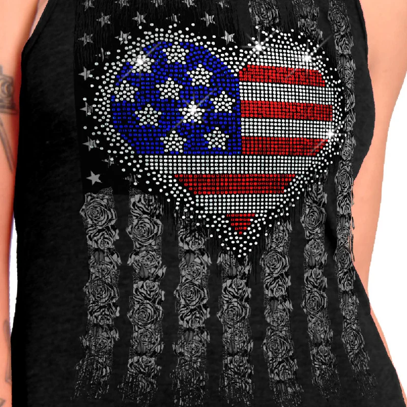 Hot Leathers GLR2559 Ladies Black Heart Bling Flag Tank Top