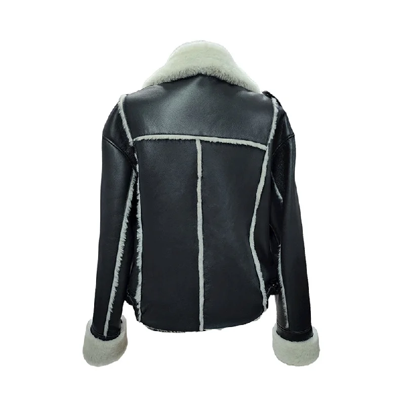 Vera Black on White Womens Shearling Jacket