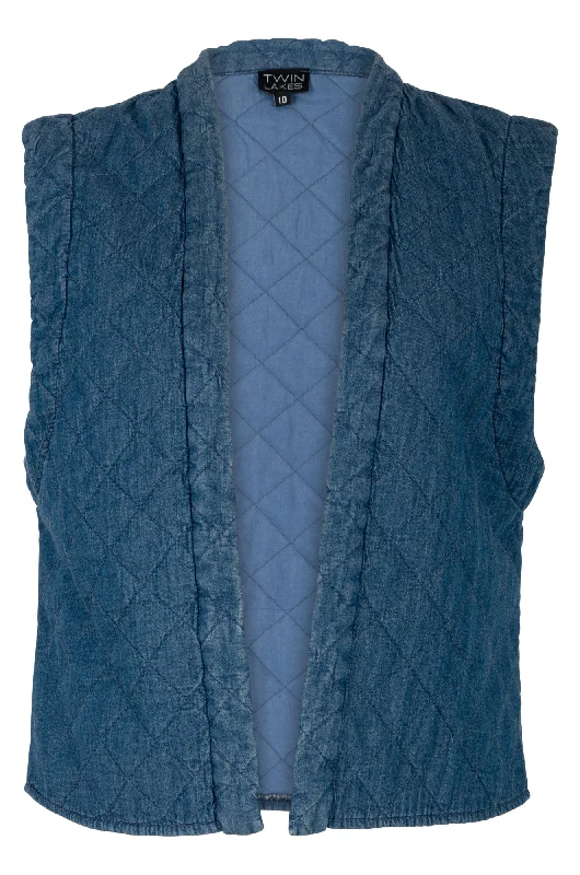 Quilted Lite Weight Denim Vest | MID INDIGO | 6655ZZ