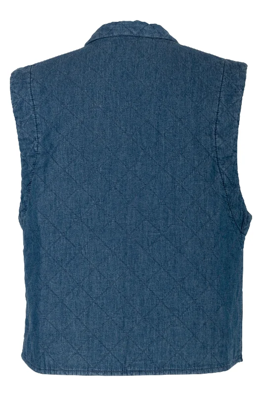 Quilted Lite Weight Denim Vest | MID INDIGO | 6655ZZ