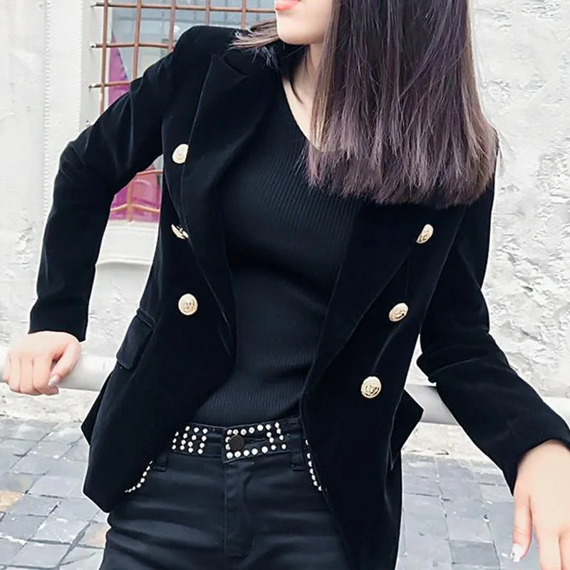 Women Blazer, Velvet Blazer Double Breasted