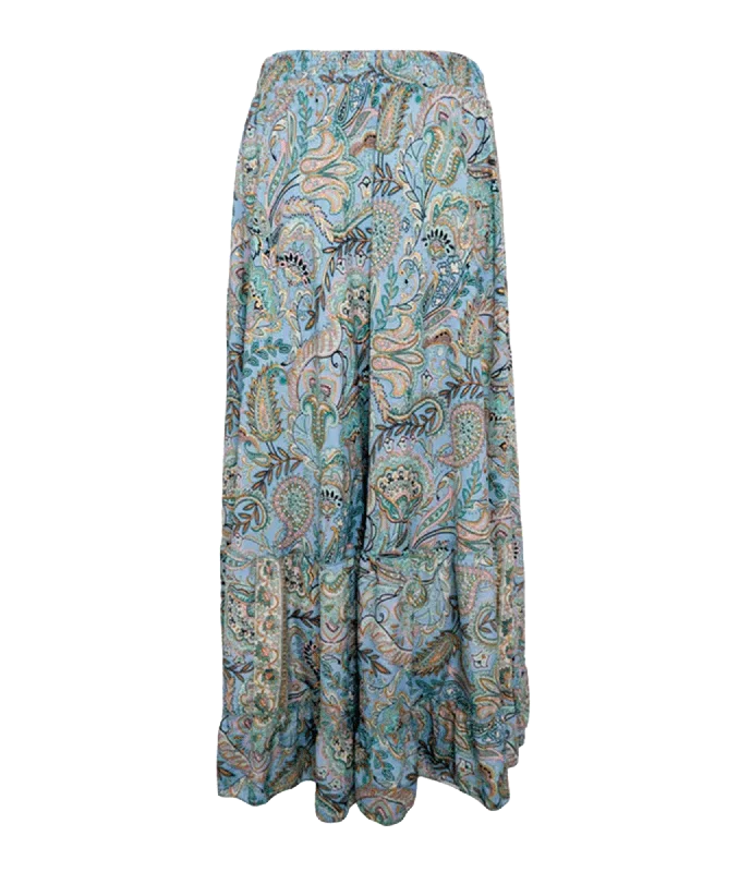 Luna Maxi Frill Skirt Blue Garden - Multi