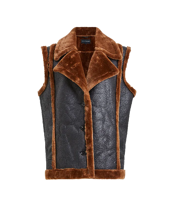 Belen Faux Fur Gilet - Blackout/Tobacco Brn