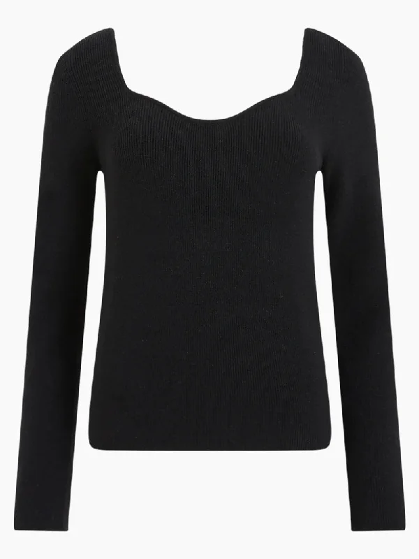 Winter Luxe Sparkle Knit Sweetheart Top - Black