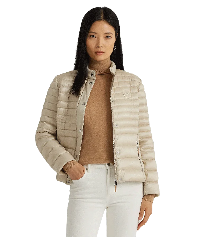 Metallic Mockneck Down Coat - Cream