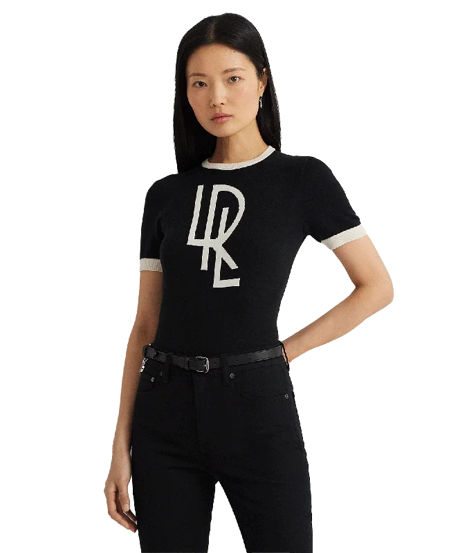 Two-tone Logo Short-sleeve Sweater - Black