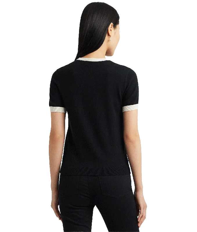 Two-tone Logo Short-sleeve Sweater - Black