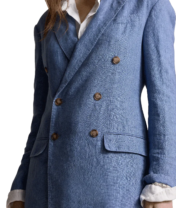 Double-breasted Linen Blazer - Blue