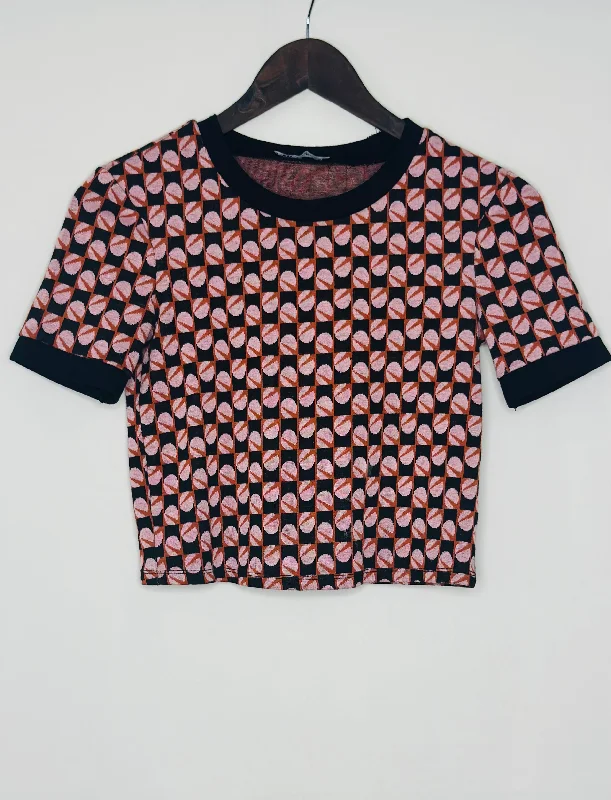 Women's Short Sleeves Printed Pink and Black Top