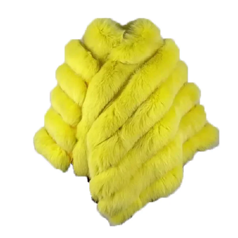 Women's Yellow Fox Fur Cape/ Poncho