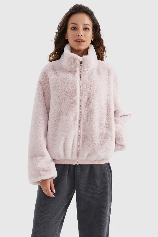 Zip Up Solid Faux Fur Winter Fuzzy Coat