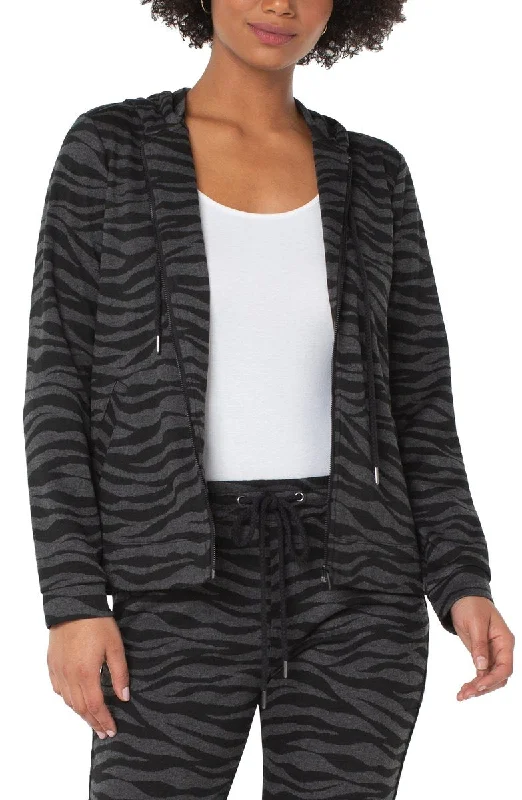 Liverpool Zip Up Hoodie Jacket in Black/Grey Zebra