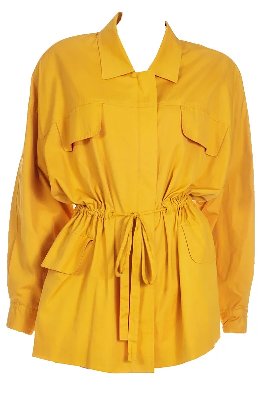 1980s Vintage Donna Karan Drawstring Mustard Yellow Cotton Coat